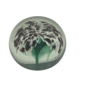 Hand Blown Glass Paperweight by The Glass Eye 1985 Etched Signed Floral Interior